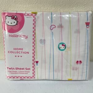 Vintage Y2k Hello Kitty Twin Sheet Set Flat Fitted & Pillowcase Mod Shopper NEW